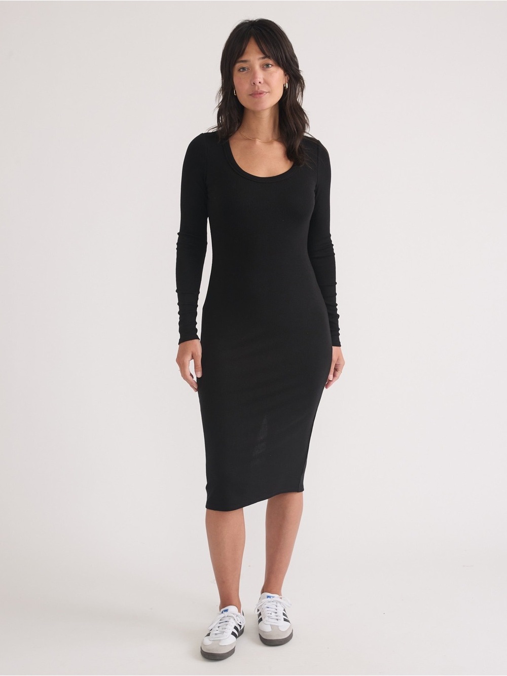 Marine Layer Lexi Black Ribbed Scoop Neck Long Sleeve Midi Dress XL